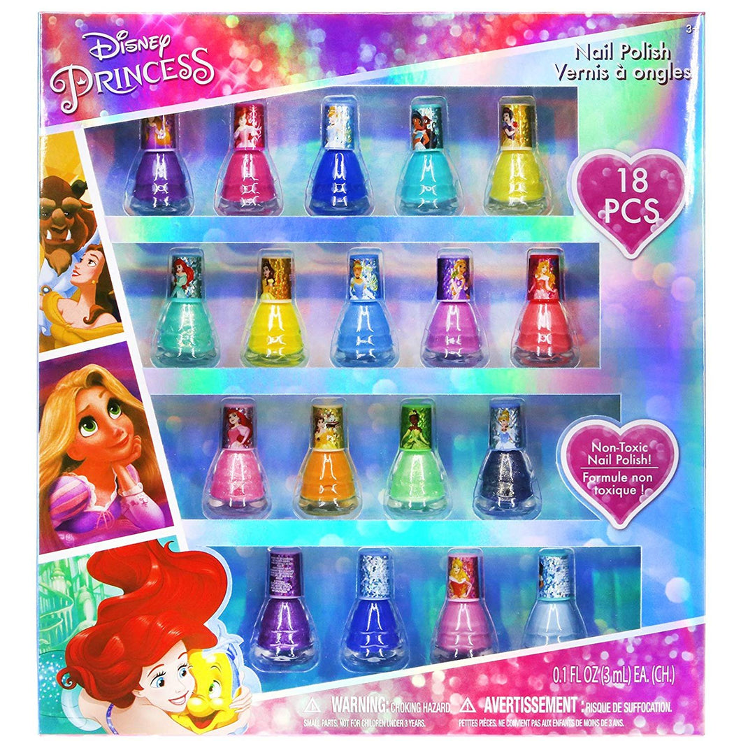 Townley Girl Disney Princesses Super Sparkly Peel-Off Nail Polish Deluxe Present Set for Girls, 18 Colors