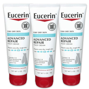 Eucerin Advanced Repair Foot Cream - Fragrance Free, Foot Lotion for Very Dry Skin - 3 oz. Tube (Pack of 3)