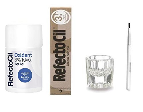 Refectocil Color Kit -Cream Hair Dye, Liquid Oxidant 3% (10 VOL)1.69oz, Mixing Brush and Glass Dappen Dish
