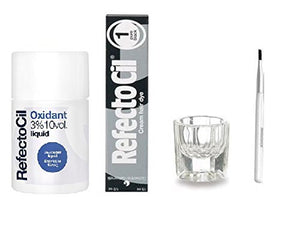 Refectocil Color Kit -Cream Hair Dye, Liquid Oxidant 3% (10 VOL)1.69oz, Mixing Brush and Glass Dappen Dish